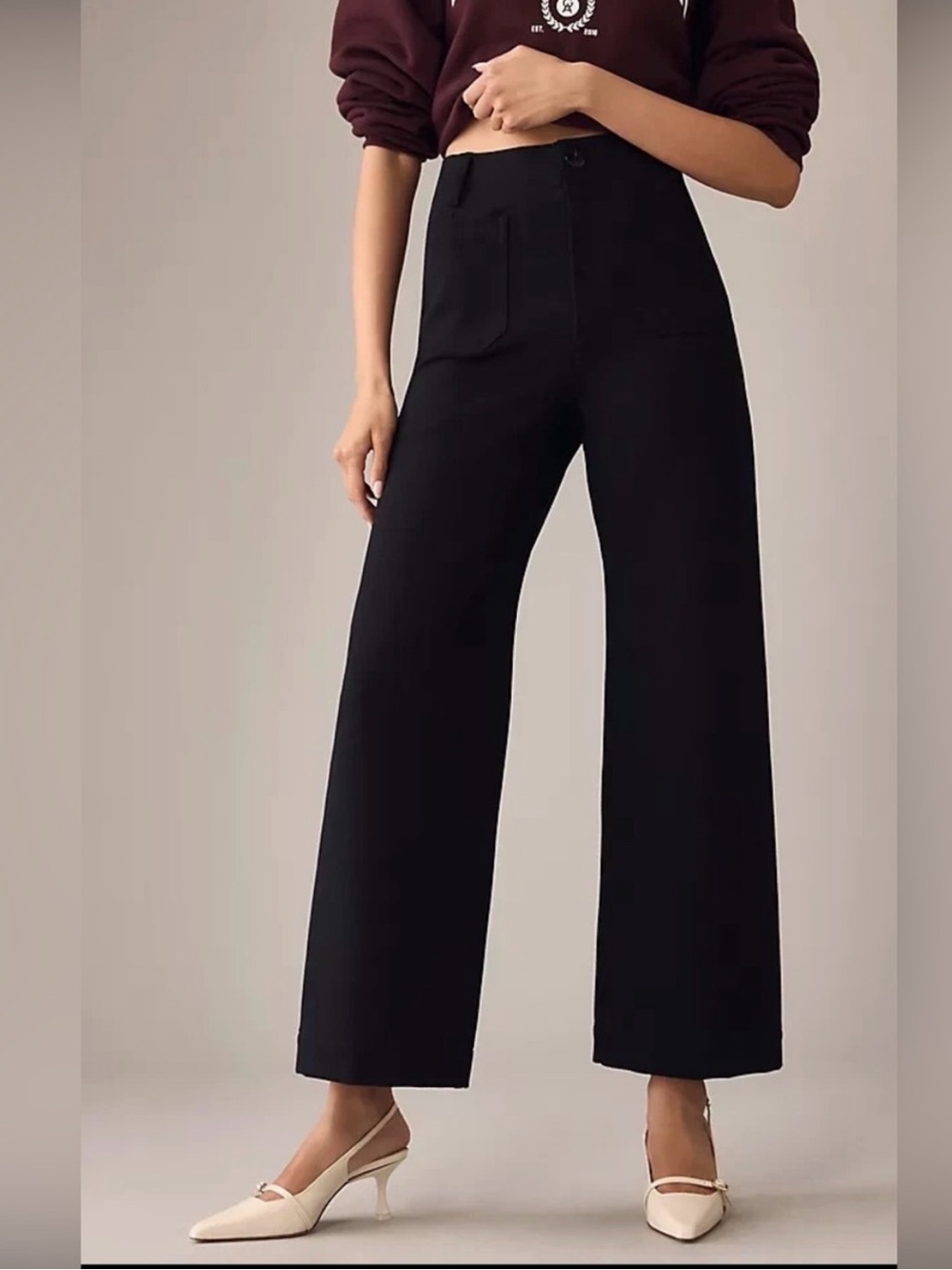 Anthropologie Maeve The Colette Ponte Crop Wide-Leg Pants Black Size 28 Work